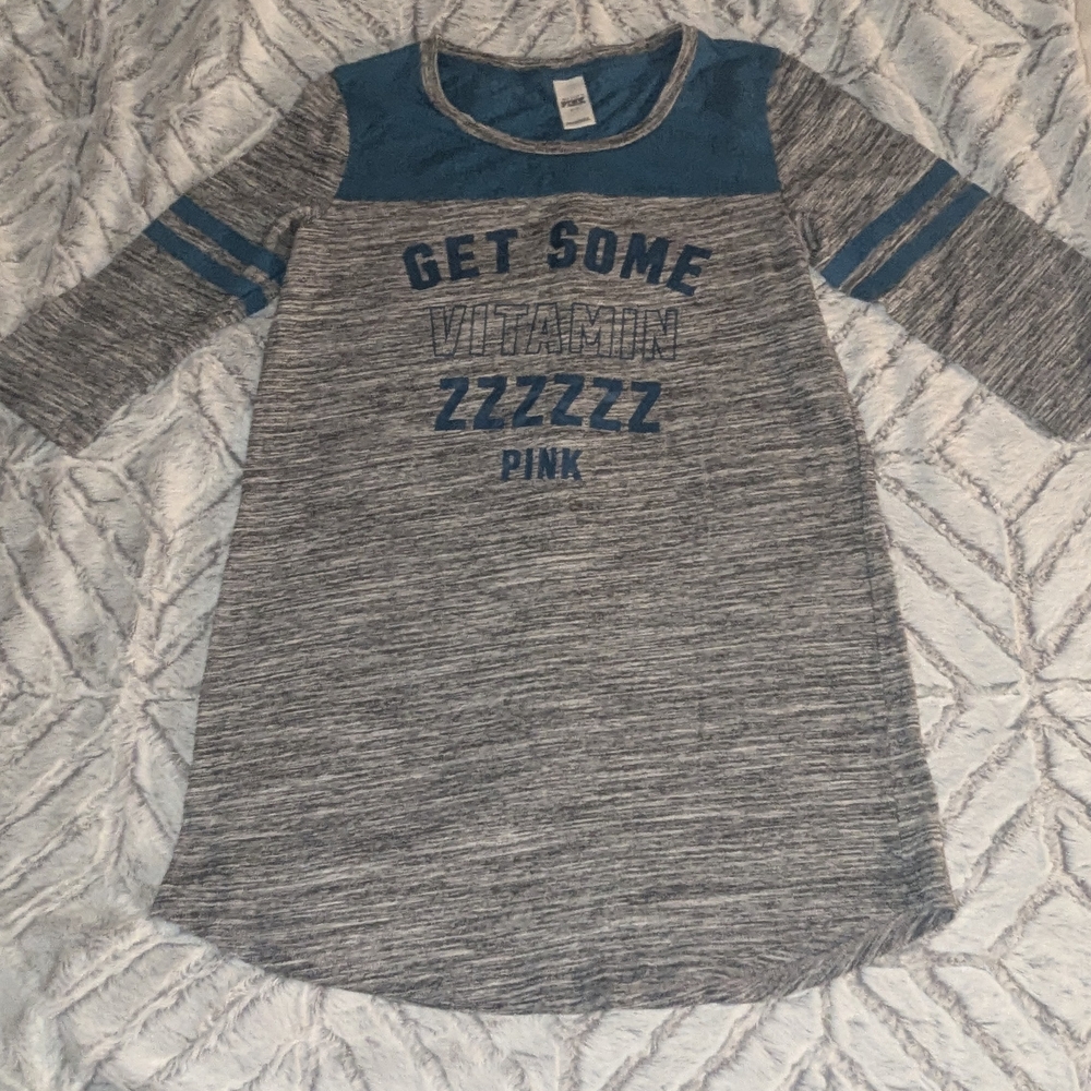 PINK Victoria's Secret Blue and Gray Sleep Shirt
